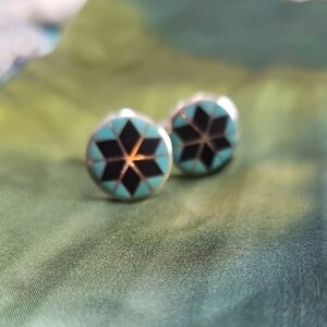 Geometric Turquoise and Black Earrings